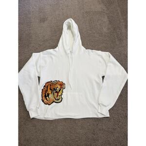 Tiger Unemployed Denim Cropped Hoodie White Women's Size Small Long Sleeve